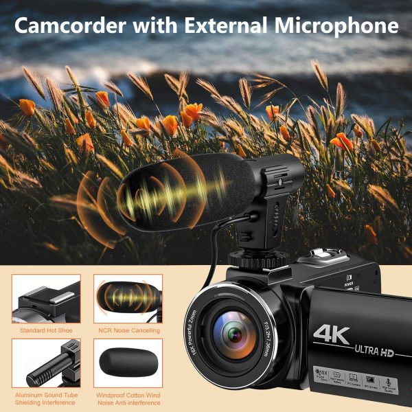 Camcorder Video Camera 4K Ultra 44MP Vlogging Camera for YouTube 18X Digital Zoom Camcorder 3.0" IPS Screen Video Recorder with External Mic, Controller, 2 Batteries and 32G SD Card - Image 4