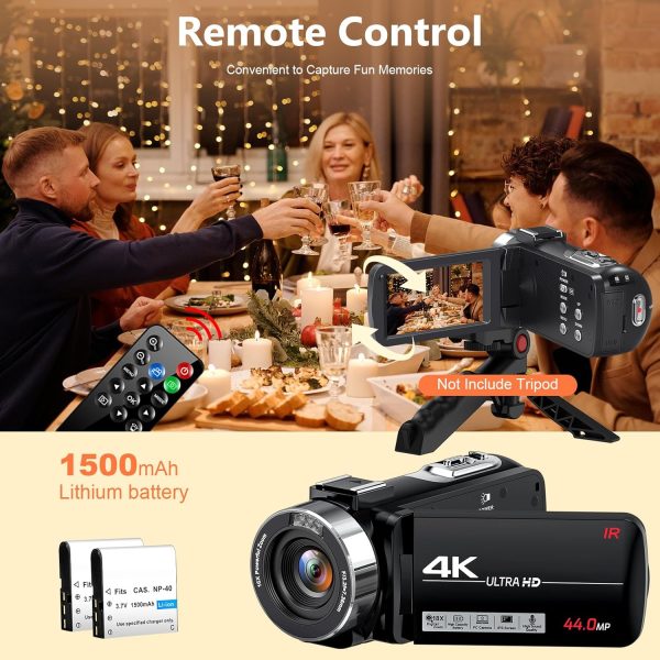 Camcorder Video Camera 4K Ultra 44MP Vlogging Camera for YouTube 18X Digital Zoom Camcorder 3.0" IPS Screen Video Recorder with External Mic, Controller, 2 Batteries and 32G SD Card - Image 5