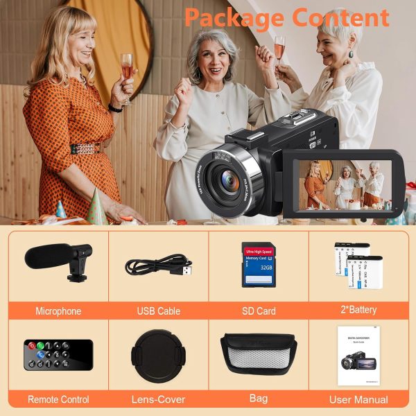 Camcorder Video Camera 4K Ultra 44MP Vlogging Camera for YouTube 18X Digital Zoom Camcorder 3.0" IPS Screen Video Recorder with External Mic, Controller, 2 Batteries and 32G SD Card - Image 7