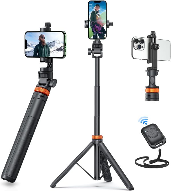 Newest iPhone Tripod Stand, EUCOS 62" Phone Tripod&Selfie Stick with Remote Shutter for Video Recording, Solidest Cell Phone Tripod Stand for iPhone Compatible iPhone 13Pro Max/12Pro/Samsung/DJI/GoPro