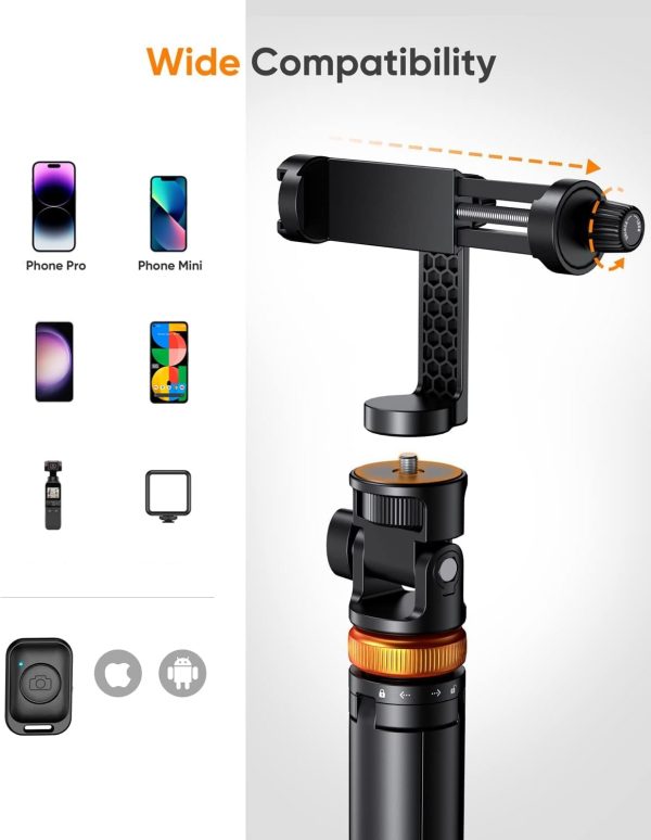 Newest iPhone Tripod Stand, EUCOS 62" Phone Tripod&Selfie Stick with Remote Shutter for Video Recording, Solidest Cell Phone Tripod Stand for iPhone Compatible iPhone 13Pro Max/12Pro/Samsung/DJI/GoPro - Image 4