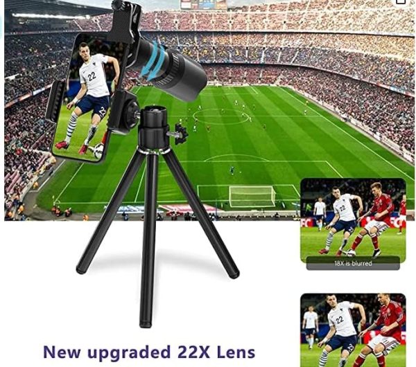 Selvim Phone Camera Lens Phone Lens Kit 4 in 1, 22X Telephoto Lens, 235° Fisheye Lens, 0.62X Wide Angle Lens, 25X Macro Lens, Compatible with iOS iPhone 10 8 7 6 6s Plus X XS XR Android Samsung -Black - Image 2