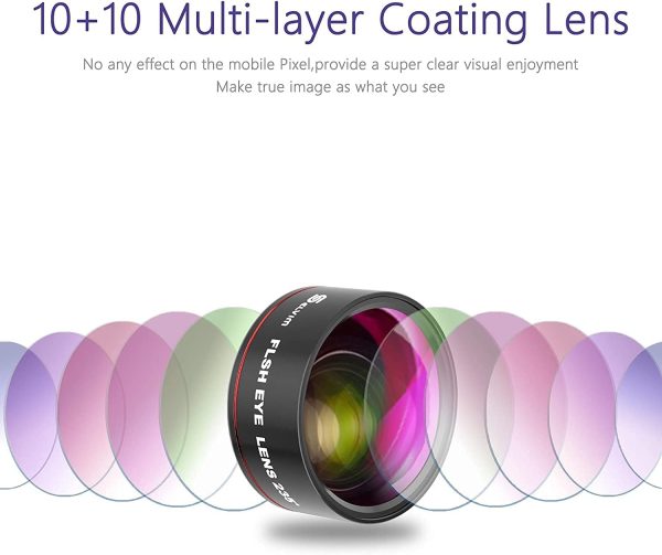 Selvim Phone Camera Lens Phone Lens Kit 4 in 1, 22X Telephoto Lens, 235° Fisheye Lens, 0.62X Wide Angle Lens, 25X Macro Lens, Compatible with iOS iPhone 10 8 7 6 6s Plus X XS XR Android Samsung -Black - Image 8