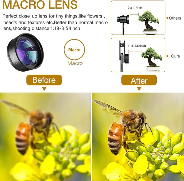 Upgraded 3 in 1 Phone Camera Lens kit-198° Fisheye Lens + Macro Lens + 120° Wide Angle Lens,Clip on Cell Phone Lens Kit Compatible with iPhone Samsung Android Smartphones - Image 6