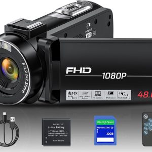 Video Camera Camcorder, Full HD 1080P Camcorder 48MP 16X Digital Video Camera for YouTube, 3.0 Inch IPS Screen Vlogging Camera Recorder with Remote Control, 32GB Card and Battery