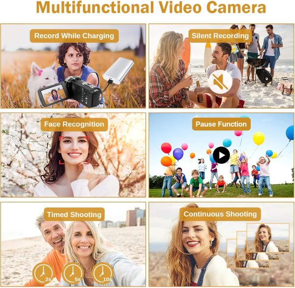 Video Camera Camcorder, Full HD 1080P Camcorder 48MP 16X Digital Video Camera for YouTube, 3.0 Inch IPS Screen Vlogging Camera Recorder with Remote Control, 32GB Card and Battery - Image 4